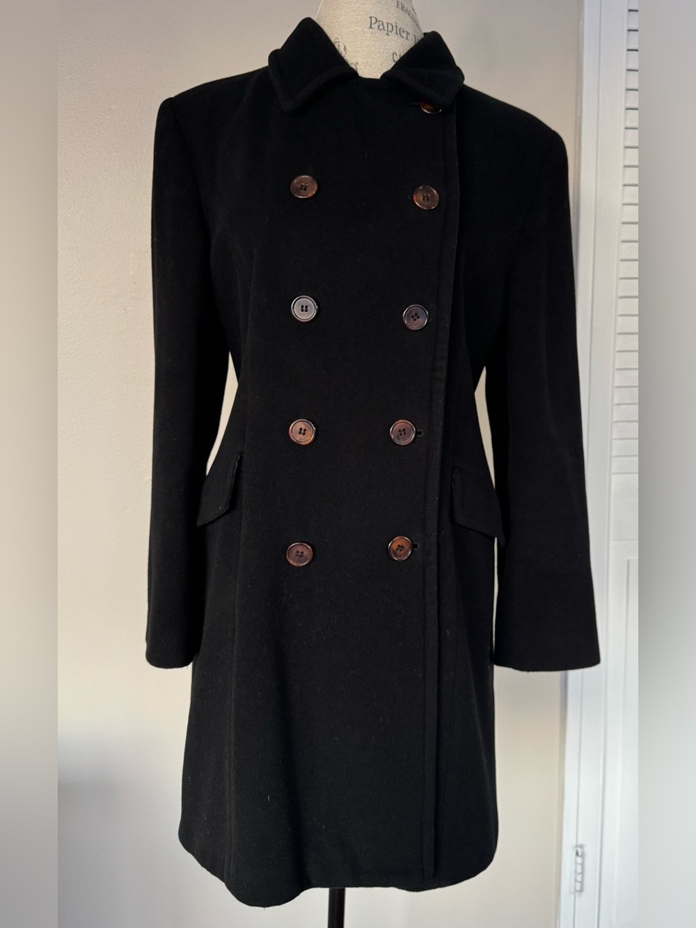 Women's Black Double-Breasted Wool Pea Coat